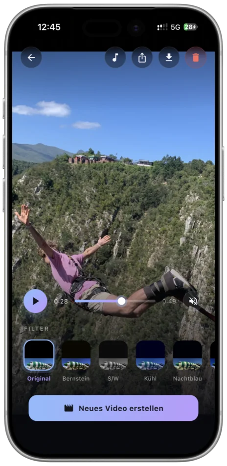 App-Screen: Das fertige Video im Player